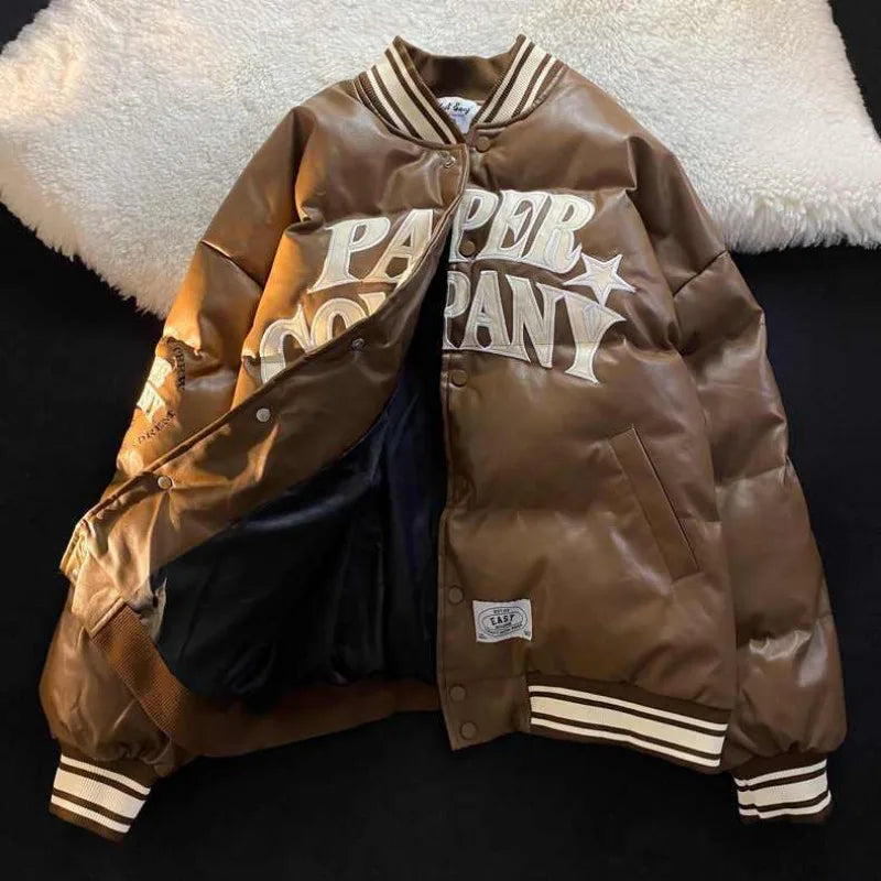 Chaqueta fluffy puffy de cuero, Y2k, Streetwear