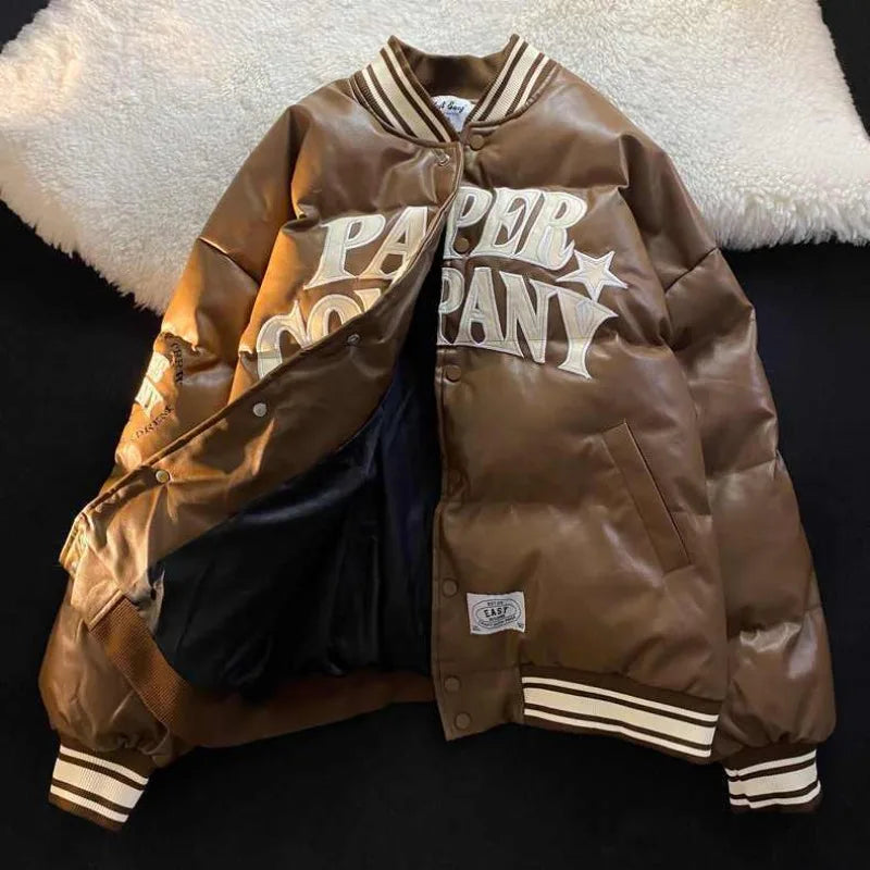 Chaqueta fluffy puffy de cuero, Y2k, Streetwear